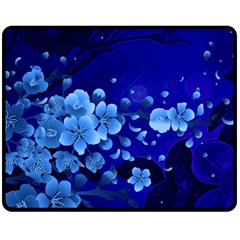 Floral Design, Cherry Blossom Blue Colors Double Sided Fleece Blanket (medium)  by FantasyWorld7