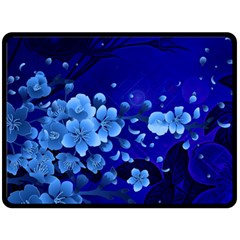 Floral Design, Cherry Blossom Blue Colors Double Sided Fleece Blanket (Large) 