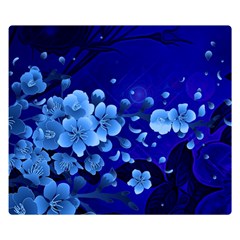 Floral Design, Cherry Blossom Blue Colors Double Sided Flano Blanket (Small) 