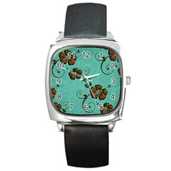 Chocolate Background Floral Pattern Square Metal Watch by Nexatart