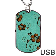 Chocolate Background Floral Pattern Dog Tag Usb Flash (one Side) by Nexatart