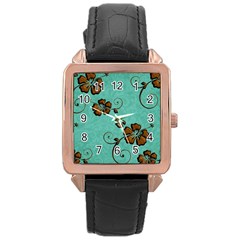 Chocolate Background Floral Pattern Rose Gold Leather Watch  by Nexatart