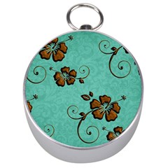 Chocolate Background Floral Pattern Silver Compasses by Nexatart