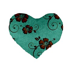 Chocolate Background Floral Pattern Standard 16  Premium Flano Heart Shape Cushions by Nexatart