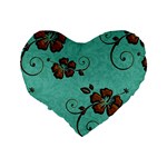 Chocolate Background Floral Pattern Standard 16  Premium Flano Heart Shape Cushions Back