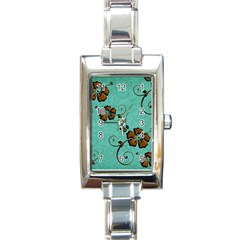 Chocolate Background Floral Pattern Rectangle Italian Charm Watch by Nexatart