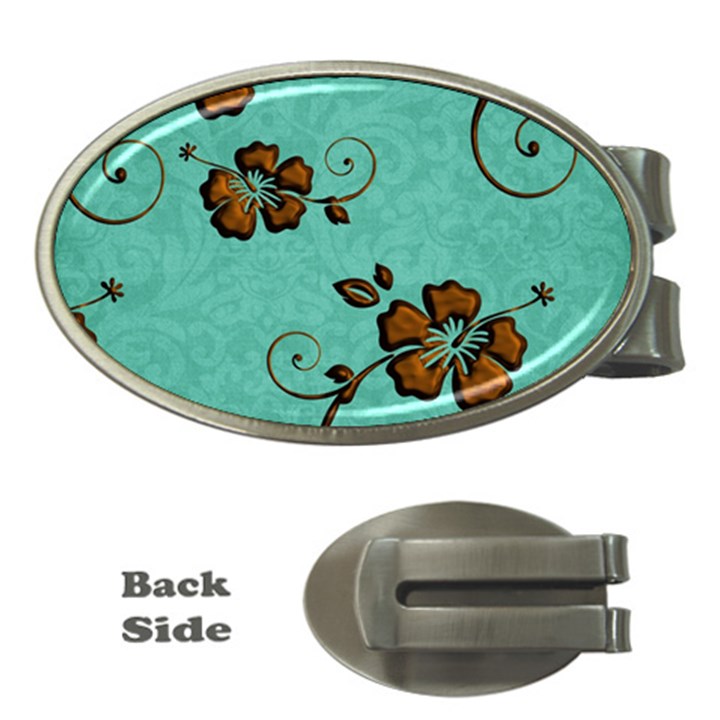 Chocolate Background Floral Pattern Money Clips (Oval) 