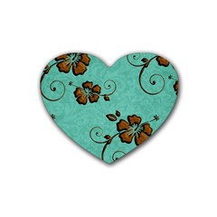 Chocolate Background Floral Pattern Rubber Coaster (heart)  by Nexatart