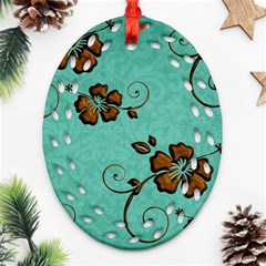 Chocolate Background Floral Pattern Oval Filigree Ornament (two Sides) by Nexatart