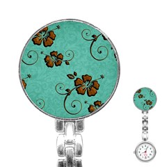 Chocolate Background Floral Pattern Stainless Steel Nurses Watch by Nexatart