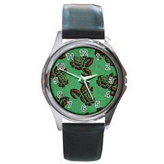 Chocolate Background Floral Pattern Round Metal Watch by Nexatart