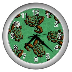 Chocolate Background Floral Pattern Wall Clocks (silver)  by Nexatart