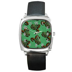 Chocolate Background Floral Pattern Square Metal Watch by Nexatart