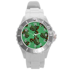 Chocolate Background Floral Pattern Round Plastic Sport Watch (l) by Nexatart