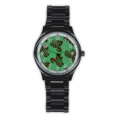 Chocolate Background Floral Pattern Stainless Steel Round Watch by Nexatart