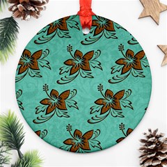 Chocolate Background Floral Pattern Ornament (Round)