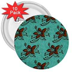 Chocolate Background Floral Pattern 3  Buttons (10 pack) 