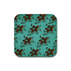 Chocolate Background Floral Pattern Rubber Square Coaster (4 pack) 