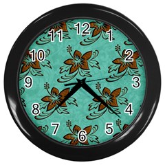 Chocolate Background Floral Pattern Wall Clocks (Black)