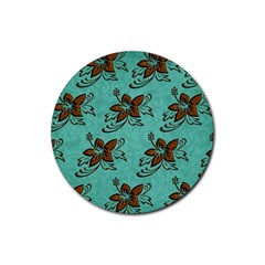 Chocolate Background Floral Pattern Rubber Round Coaster (4 Pack)  by Nexatart