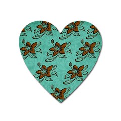 Chocolate Background Floral Pattern Heart Magnet