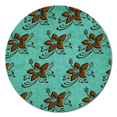 Chocolate Background Floral Pattern Magnet 5  (Round)