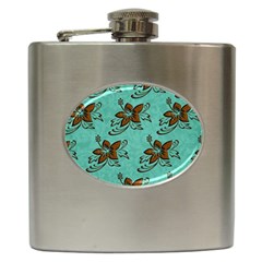 Chocolate Background Floral Pattern Hip Flask (6 oz)