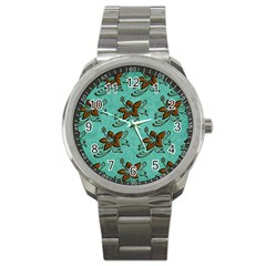 Chocolate Background Floral Pattern Sport Metal Watch