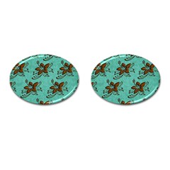 Chocolate Background Floral Pattern Cufflinks (Oval)