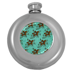 Chocolate Background Floral Pattern Round Hip Flask (5 oz)