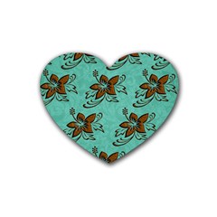 Chocolate Background Floral Pattern Heart Coaster (4 pack) 