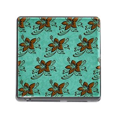 Chocolate Background Floral Pattern Memory Card Reader (Square)