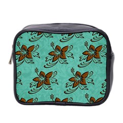 Chocolate Background Floral Pattern Mini Toiletries Bag 2-Side