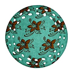 Chocolate Background Floral Pattern Ornament (Round Filigree)