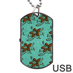 Chocolate Background Floral Pattern Dog Tag Usb Flash (two Sides) by Nexatart