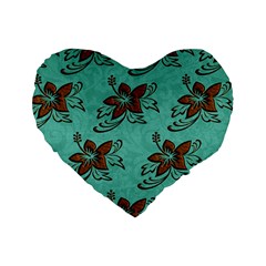 Chocolate Background Floral Pattern Standard 16  Premium Heart Shape Cushions