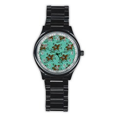 Chocolate Background Floral Pattern Stainless Steel Round Watch by Nexatart