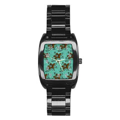 Chocolate Background Floral Pattern Stainless Steel Barrel Watch