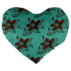 Chocolate Background Floral Pattern Large 19  Premium Flano Heart Shape Cushions