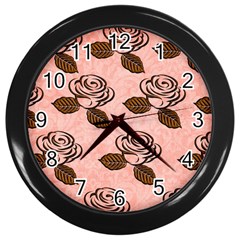 Chocolate Background Floral Pattern Wall Clocks (black) by Nexatart