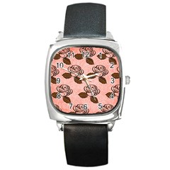 Chocolate Background Floral Pattern Square Metal Watch by Nexatart