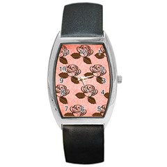 Chocolate Background Floral Pattern Barrel Style Metal Watch by Nexatart