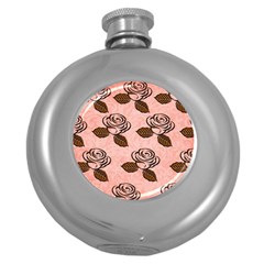 Chocolate Background Floral Pattern Round Hip Flask (5 Oz) by Nexatart