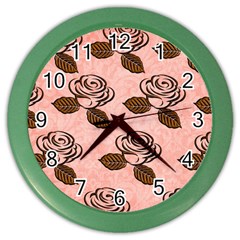 Chocolate Background Floral Pattern Color Wall Clocks by Nexatart