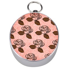 Chocolate Background Floral Pattern Silver Compasses by Nexatart