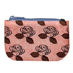 Chocolate Background Floral Pattern Large Coin Purse