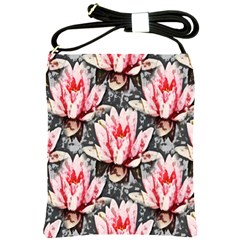 Water Lily Background Pattern Shoulder Sling Bags by Nexatart