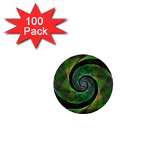 Green Spiral Fractal Wired 1  Mini Buttons (100 Pack)  by Nexatart