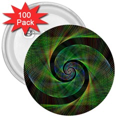 Green Spiral Fractal Wired 3  Buttons (100 Pack)  by Nexatart