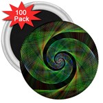 Green Spiral Fractal Wired 3  Magnets (100 pack) Front